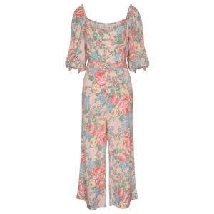 Faithfull the Brand Paula Nadya Floral Puff Sleeve Belted Jumpsuit NWT L